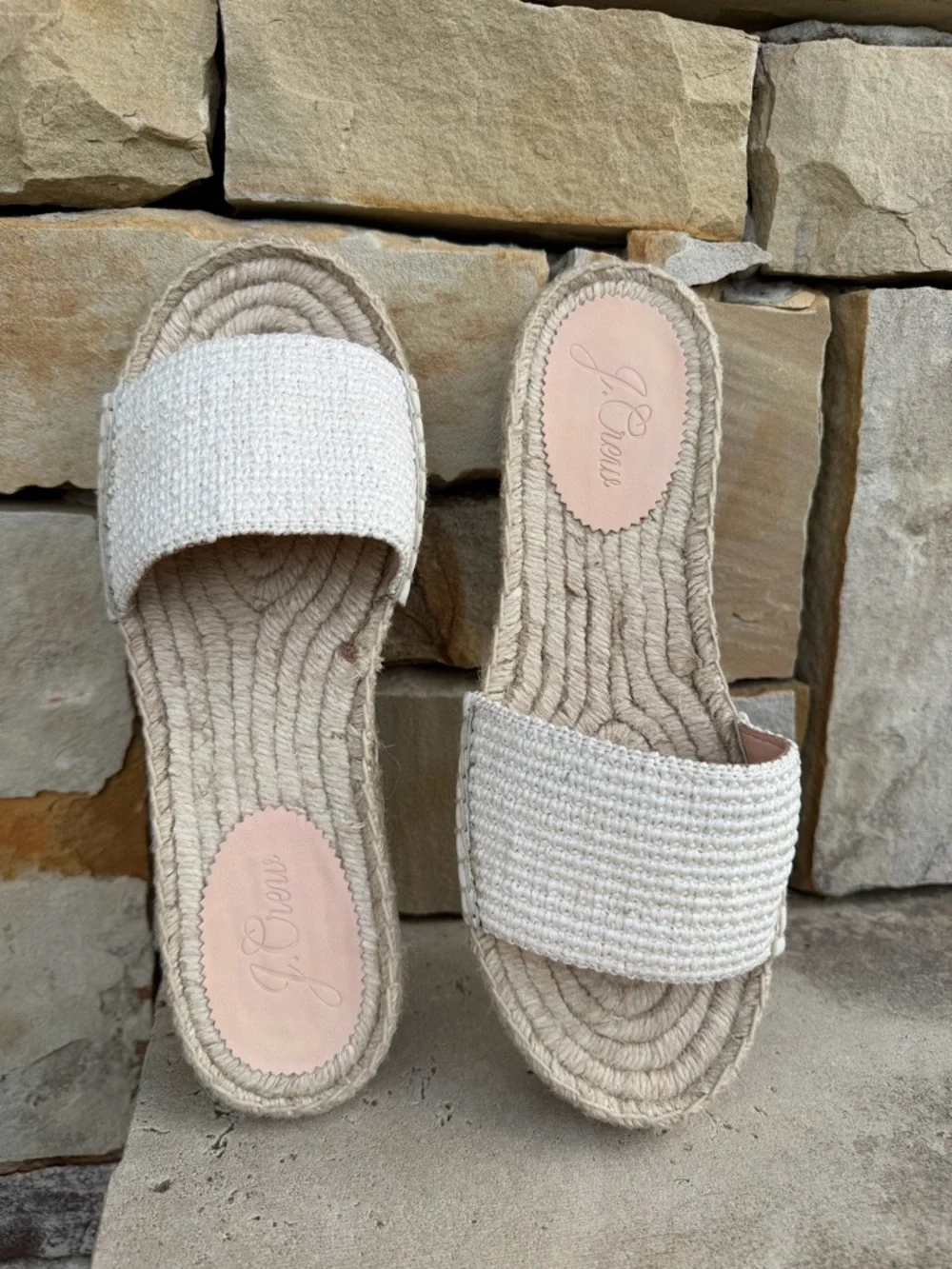 J. Crew Ivory Braided‎ Raffia Espadrille Slide Sandals Sz-10.   Y